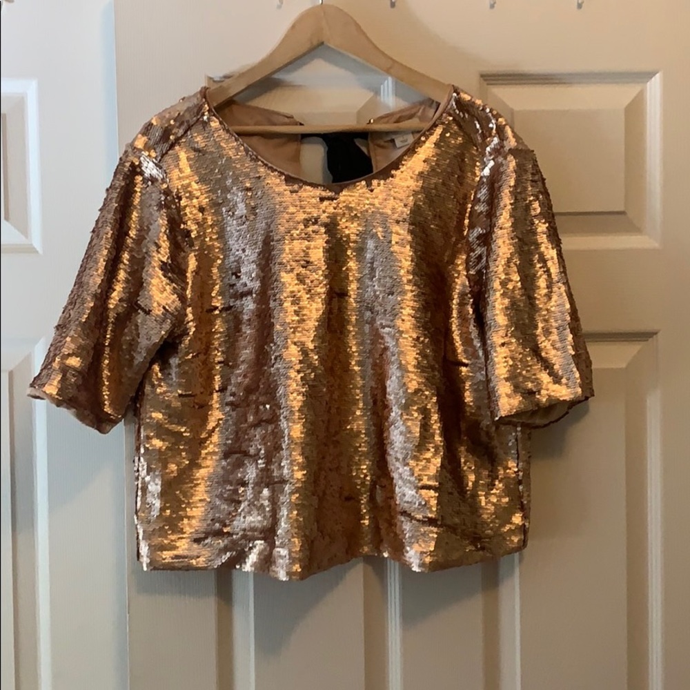 rose gold sequin top with tie back